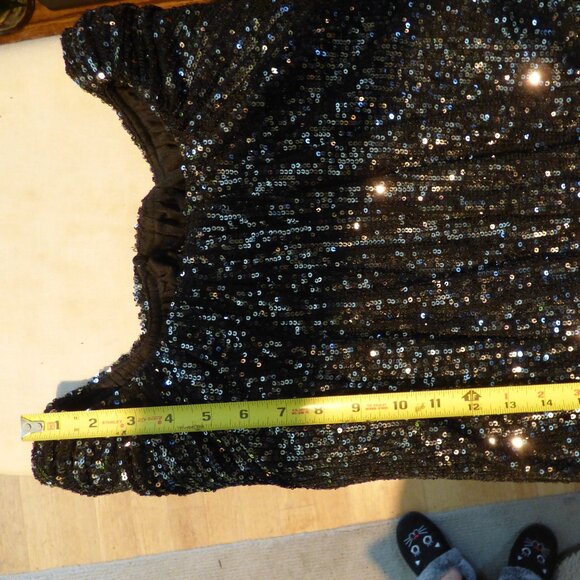 ENDLESS ROSE GOTH WEDDING HOLIDAY PARTY BLACK SILVER CROP SEQUIN BLOUSE TOP L - Picture 11 of 12
